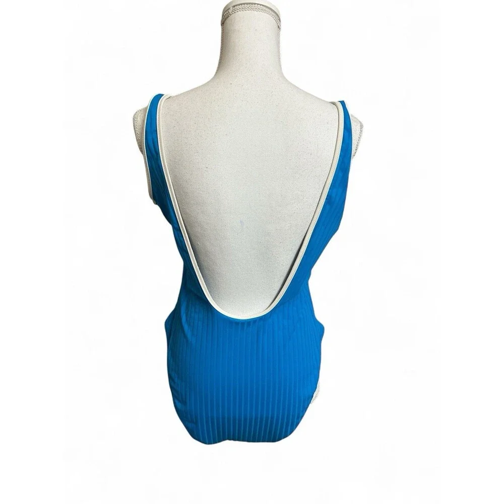 NWT Aerie Women's XL Blue Wide Rib Henley Cheeky One Piece Swimsuit NEW $54